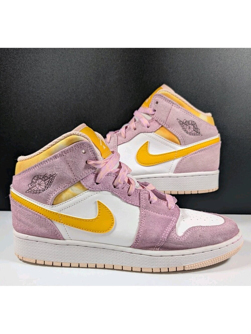 Air Jordan Youth 6.5Y Retro 1 Mid SE Arctic Pink Gold Suede Sneakers Shoes